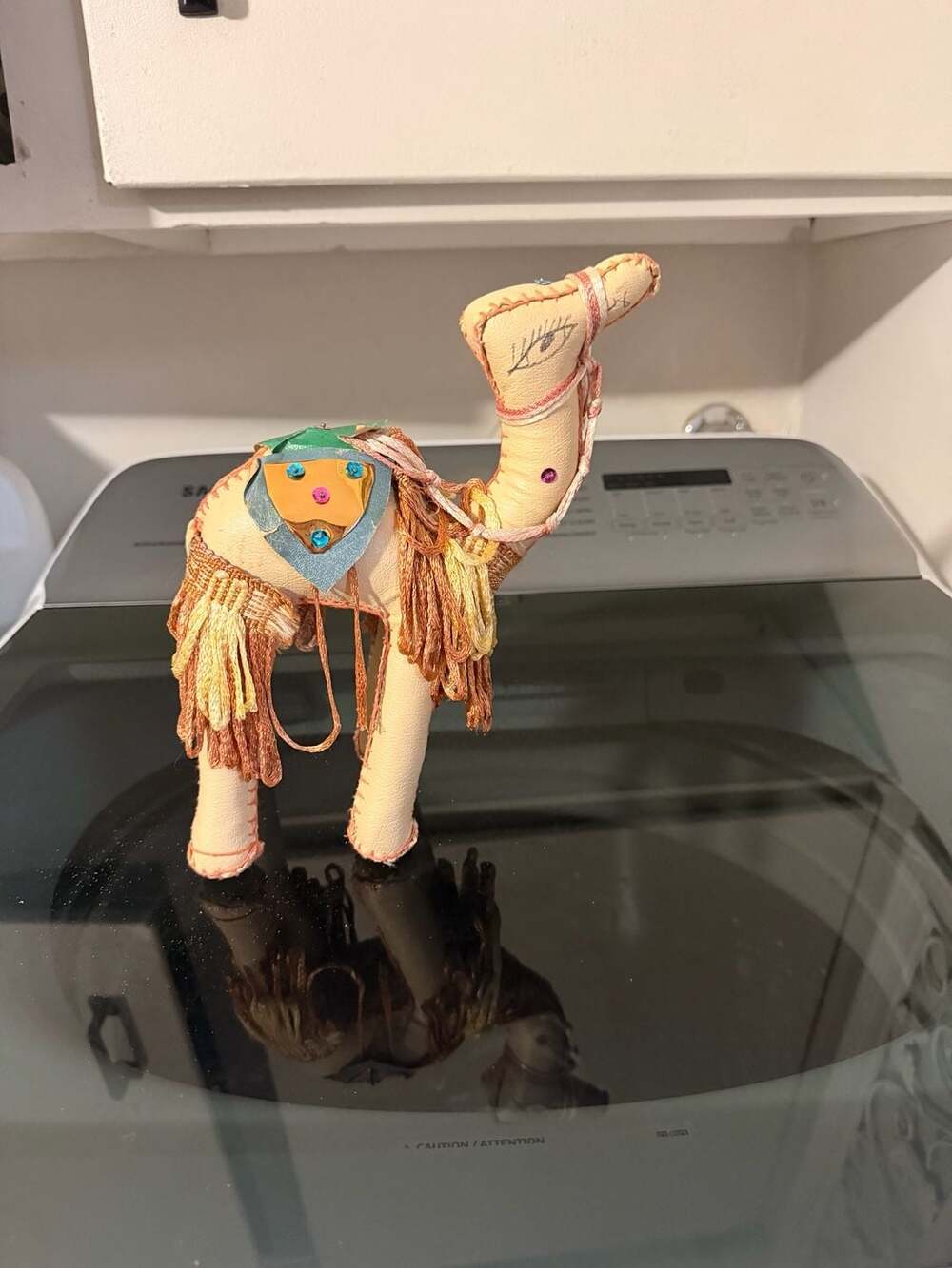 Handmade Faux Leather Camel Figurine with Embroidered Saddle and Fringe